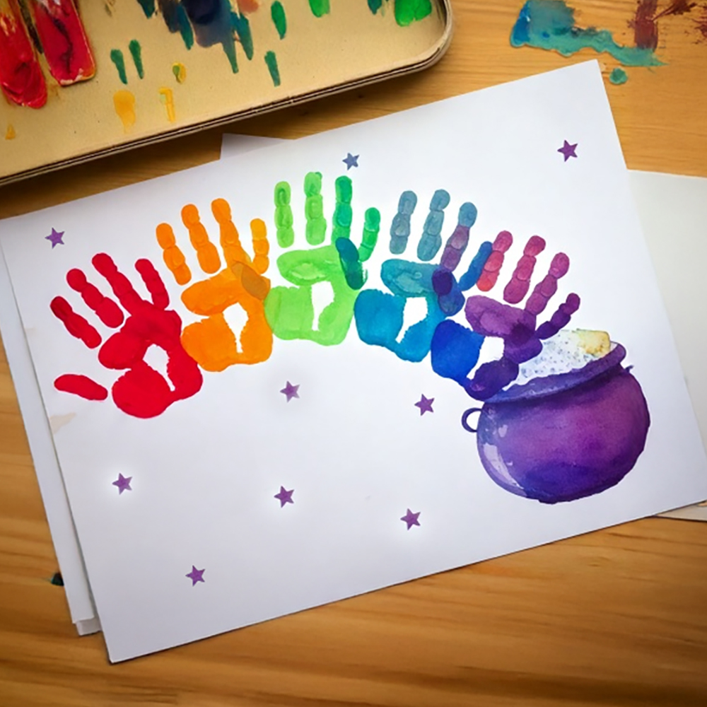 St.Patrick's day craft ideas rainbow handprints paint