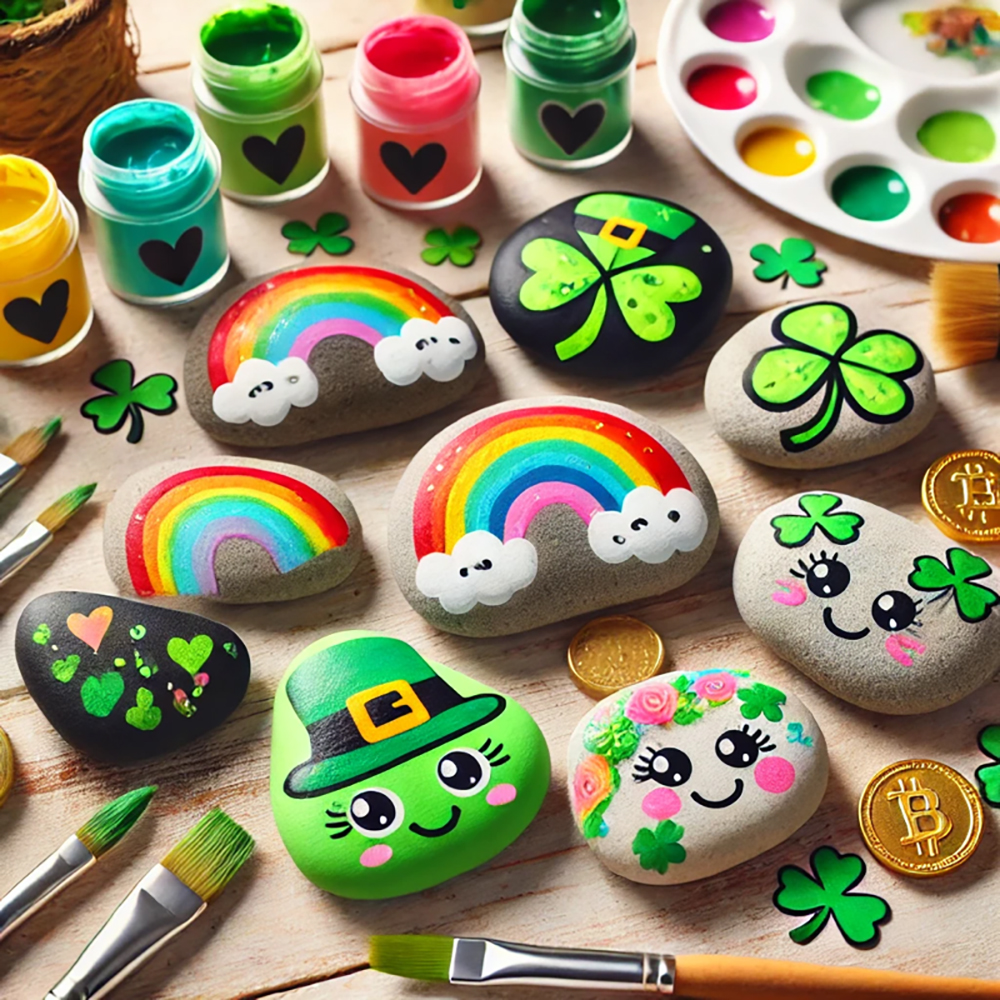 St.Patrick's day craft ideas rocks painted rainbow shamrock