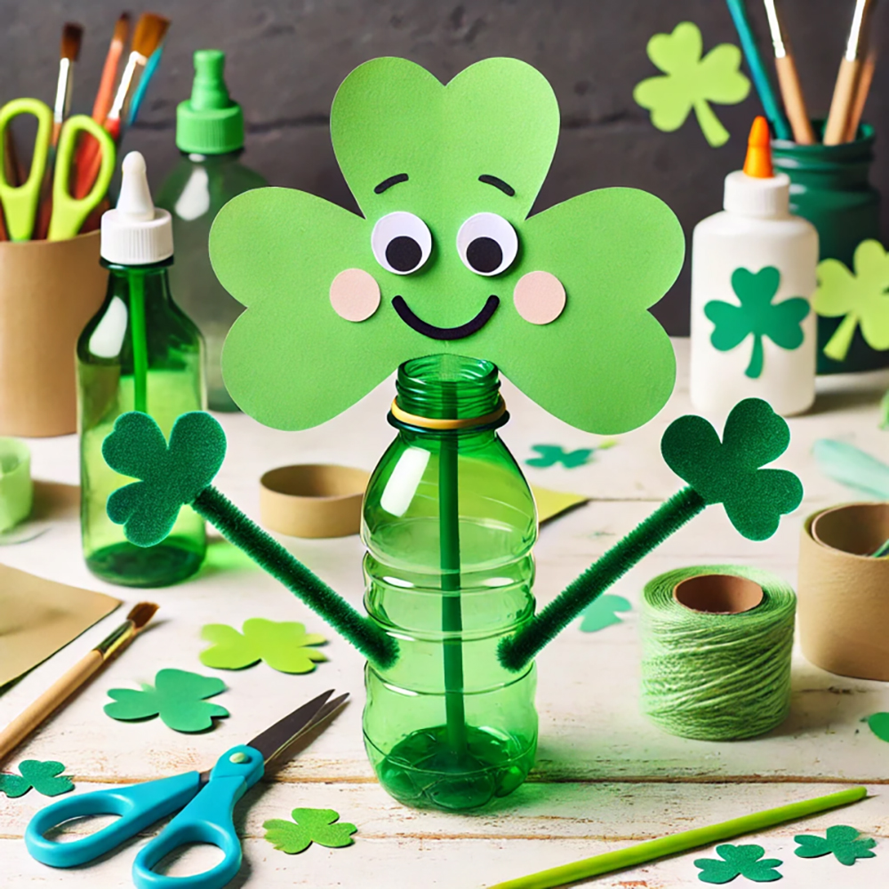 St.Patrick's day craft ideas shamrock puppet plastic bottle