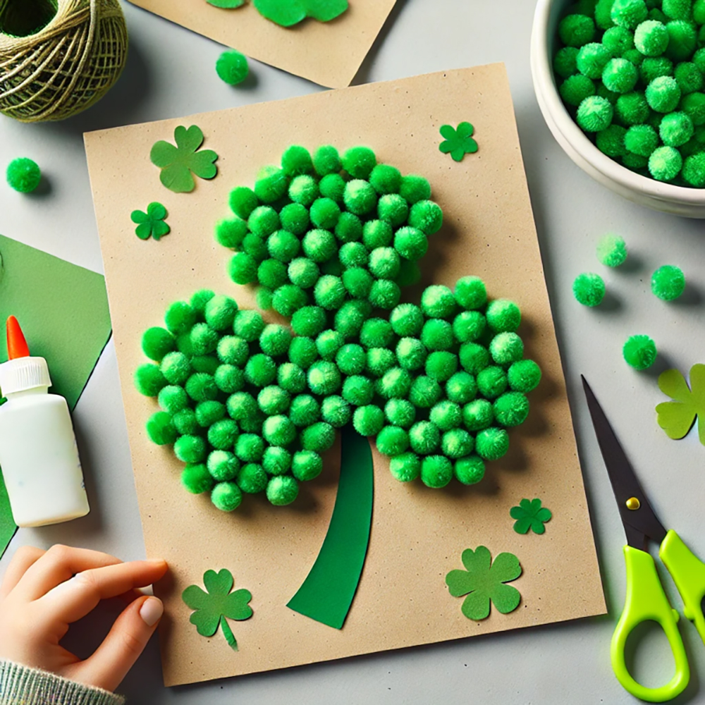 St.Patrick's day craft ideas shamrock pompoms