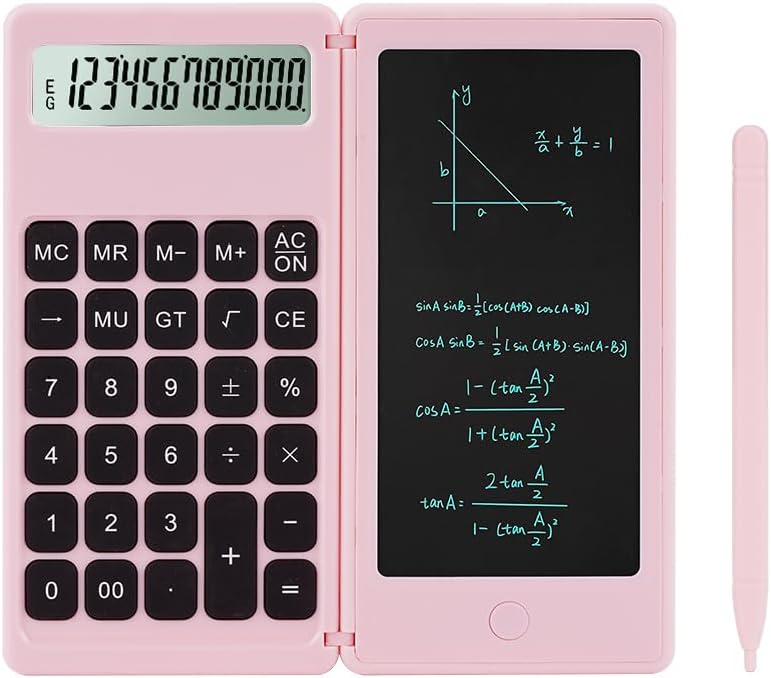 Desk Calculator, Desktop Small Calculator with Writing Notepad, Basic 4-Function Math Large Button Calculator, School Supplies for Kids, Middle/High School Students