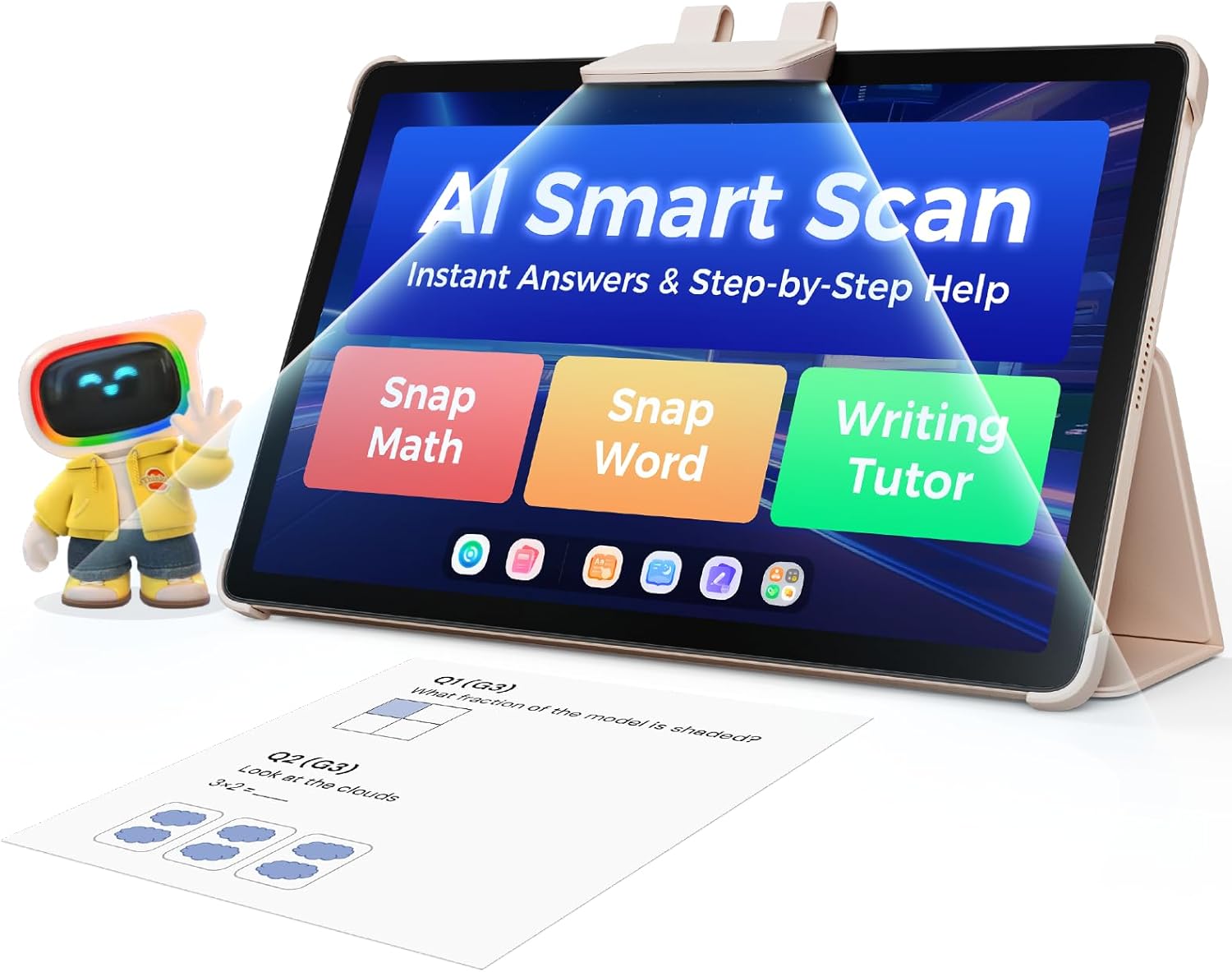 AI Kids Tablet with Scanner - 50000+ Content AI Tutor Learning Tablet with ELA, Math, ABC, Word, Read, Phonics, STEM for Homeschooler Educational Study