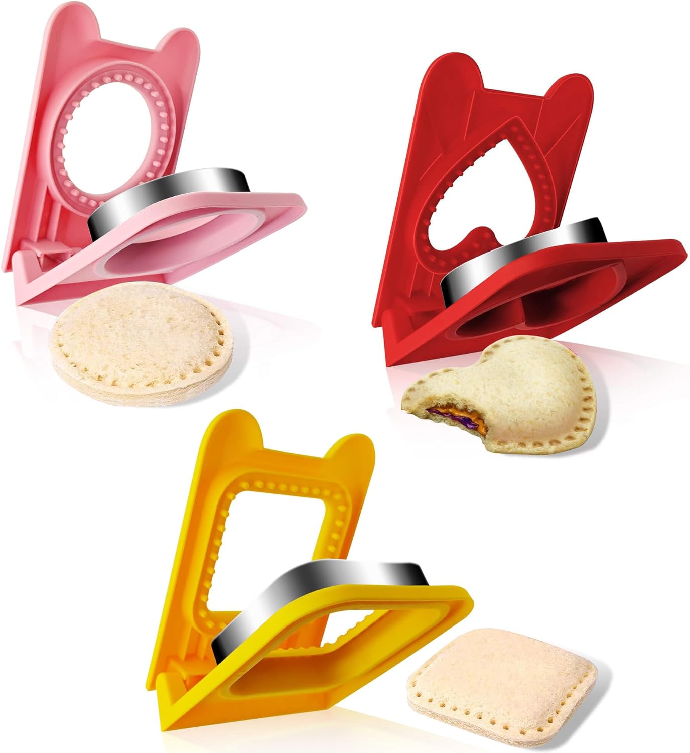 diy uncrustables 3PCS Sandwich Cutter and Sealer,Sandwich Cutters for Kids Lunch,Crustless Sandwich Cutter,Cookie Cutter for Children Lunchbox and Bento Box
