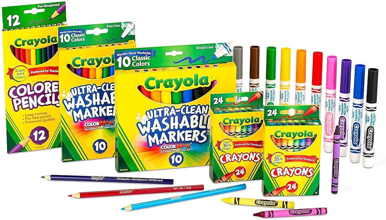 set of Crayola Art Supplies Set (80ct), Crayons, Markers & Colored Pencils, Coloring Supplies for Classrooms & Teachers, Gift for Kids
