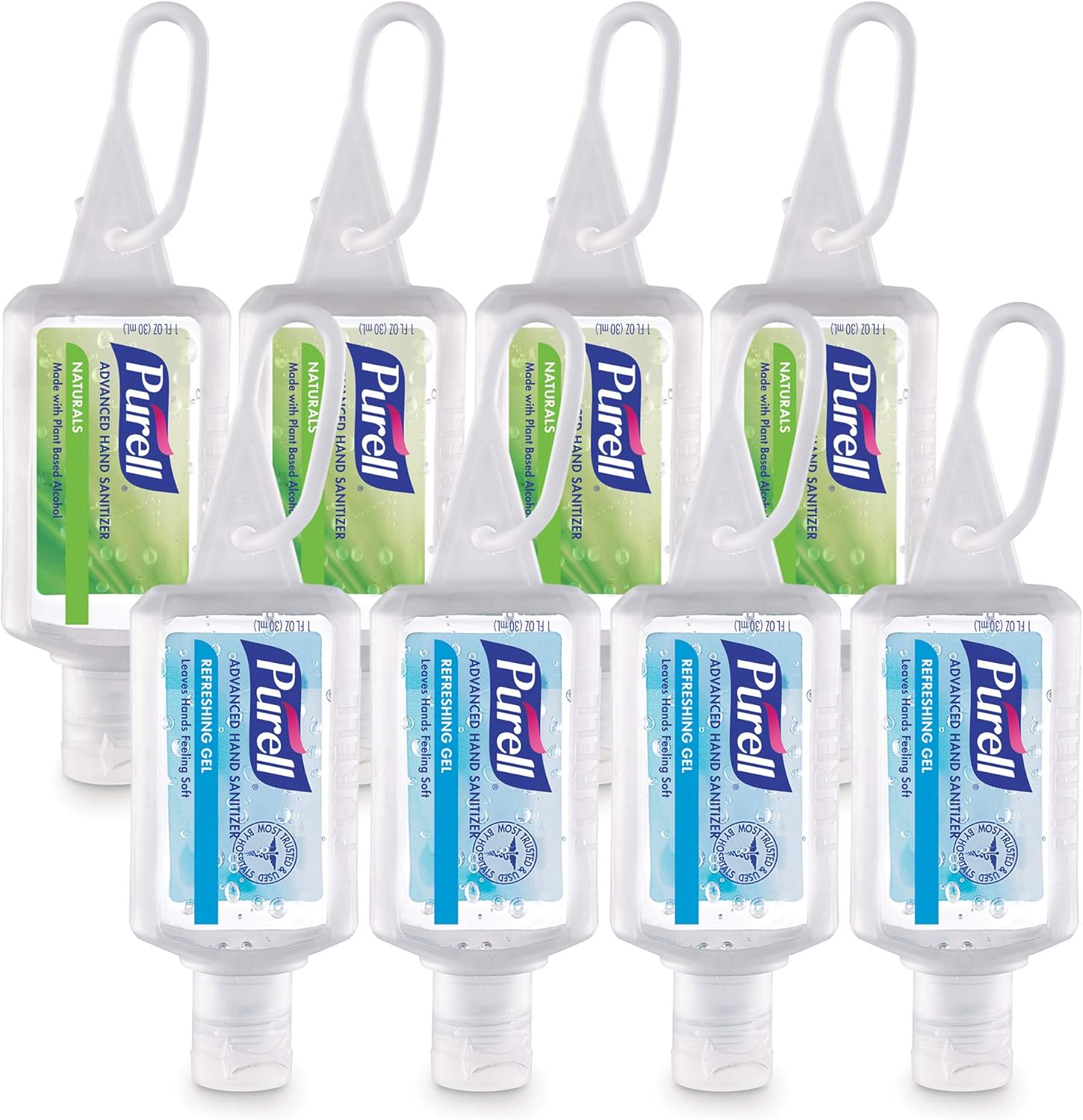 Purell Advanced Hand Sanitizer Variety Pack, Naturals and Refreshing Gel, 1 Fl Oz Travel Size Flip-Cap Bottle with Jelly Wrap Carrier