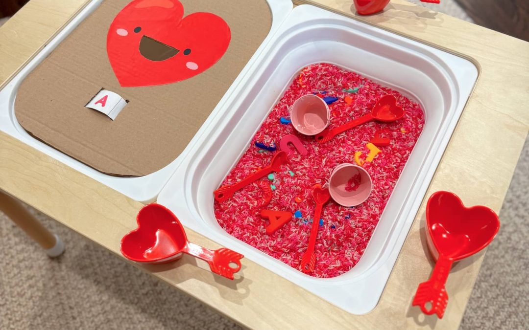 Easy Valentine’s Sensory Rice Activity for Kids