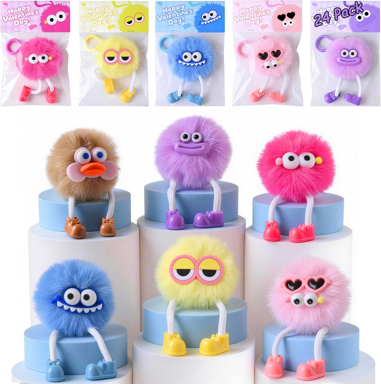 Valentine Fidget Plush Toys Fuzzy Valentine fidget toys in colorful monster designs for kids