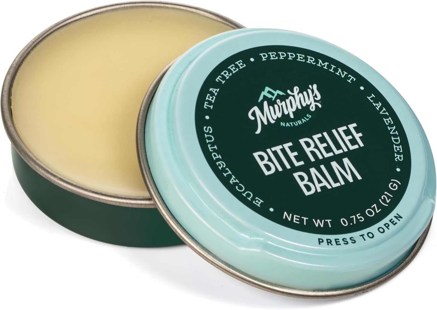 Murphy’s Naturals Bite Relief Balm Murphy’s Naturals bite relief balm tin opened to show soothing balm inside