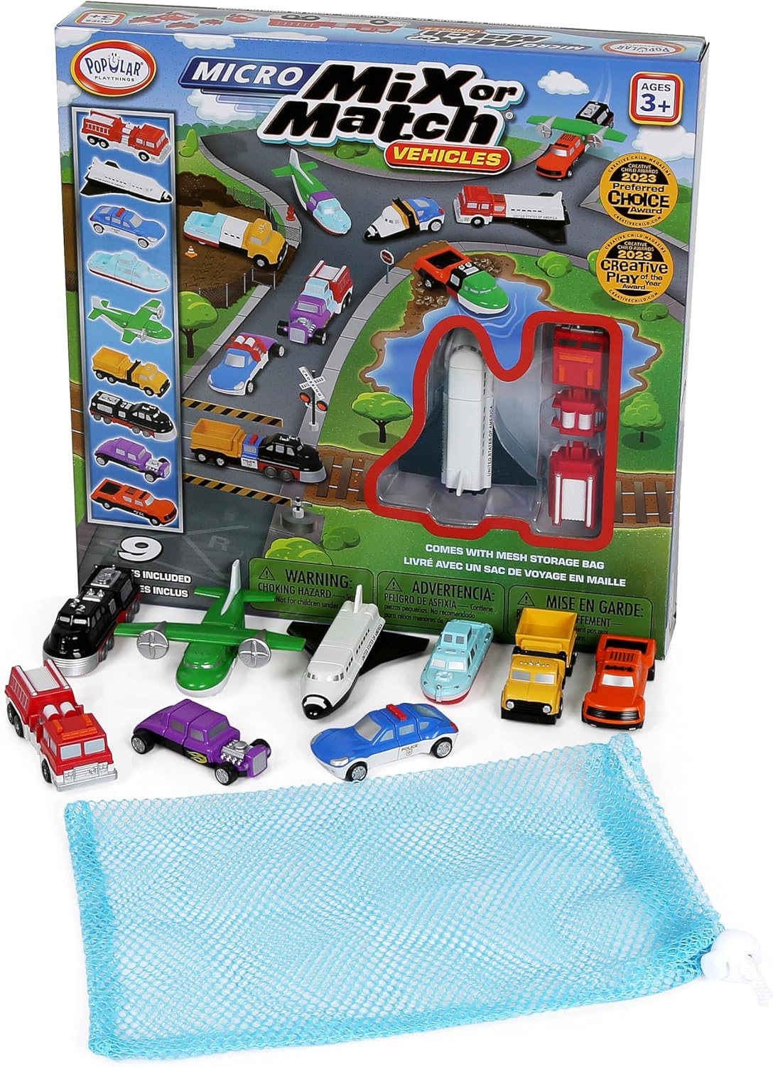 Micro Mix or Match Vehicles Travel Toy Set Micro Mix or Match Vehicles toy set with mini cars, plane, train, boat, and storage bag<br />