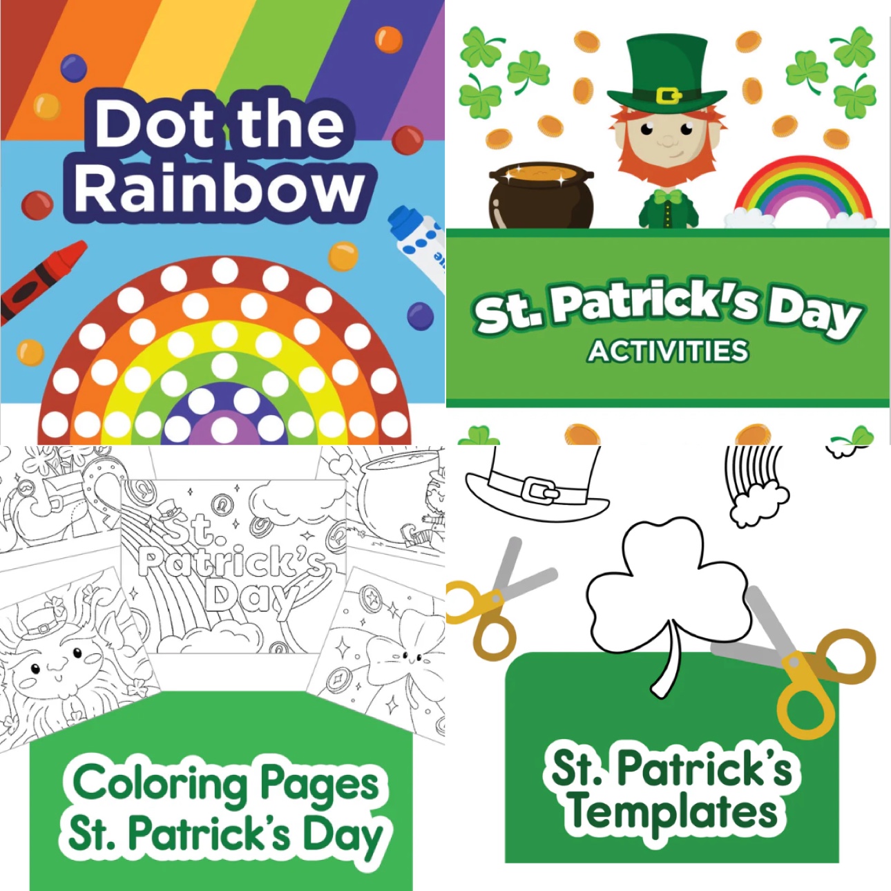St. Patrick’s Day Printables for Kids St. Patrick’s Day printable activities including coloring pages, dot marker worksheets, and craft templates.<br />