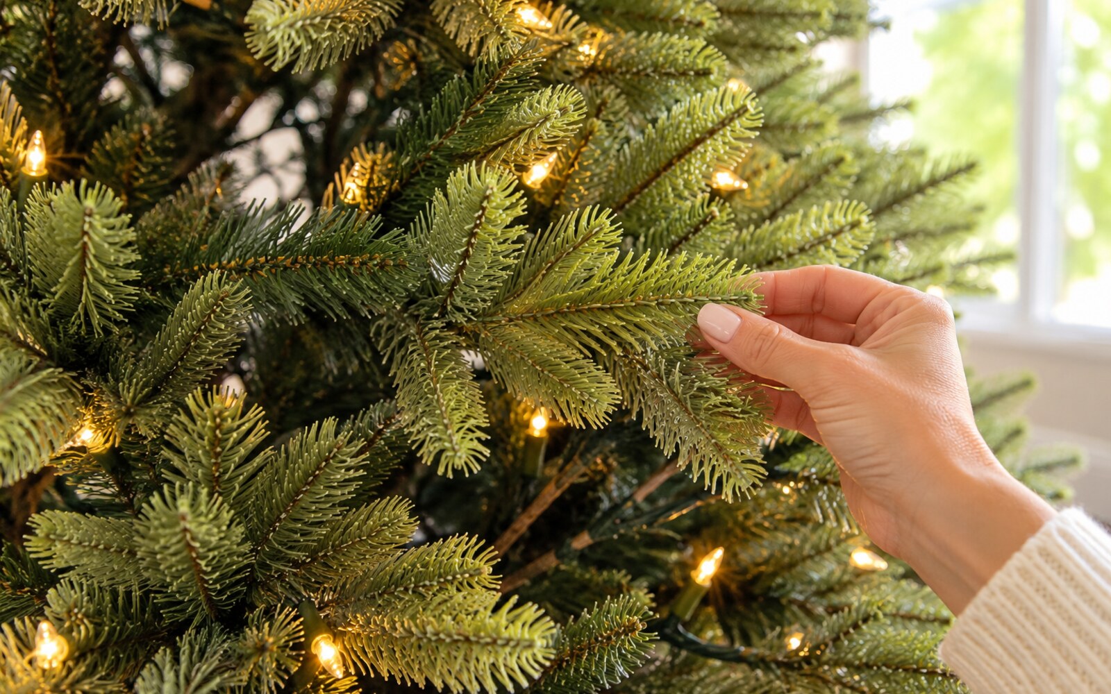Close up of the artificial branch tips on the Grow and Stow tree