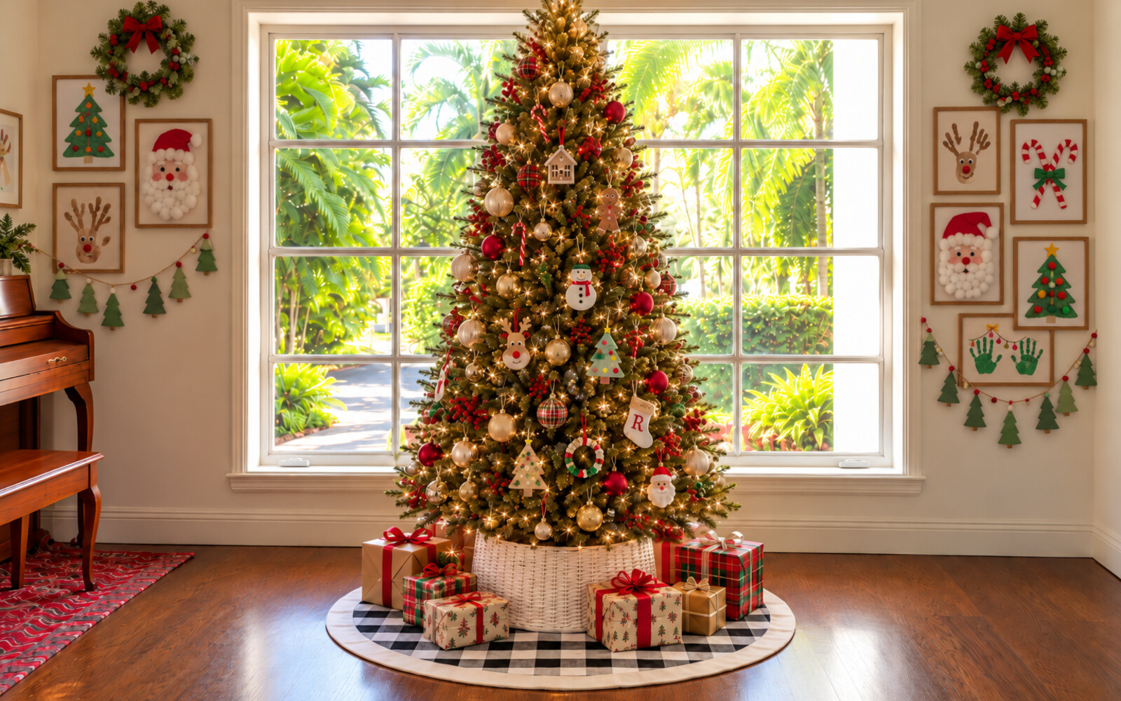 The Grow and Stow Christmas tree fully decorated with ornaments