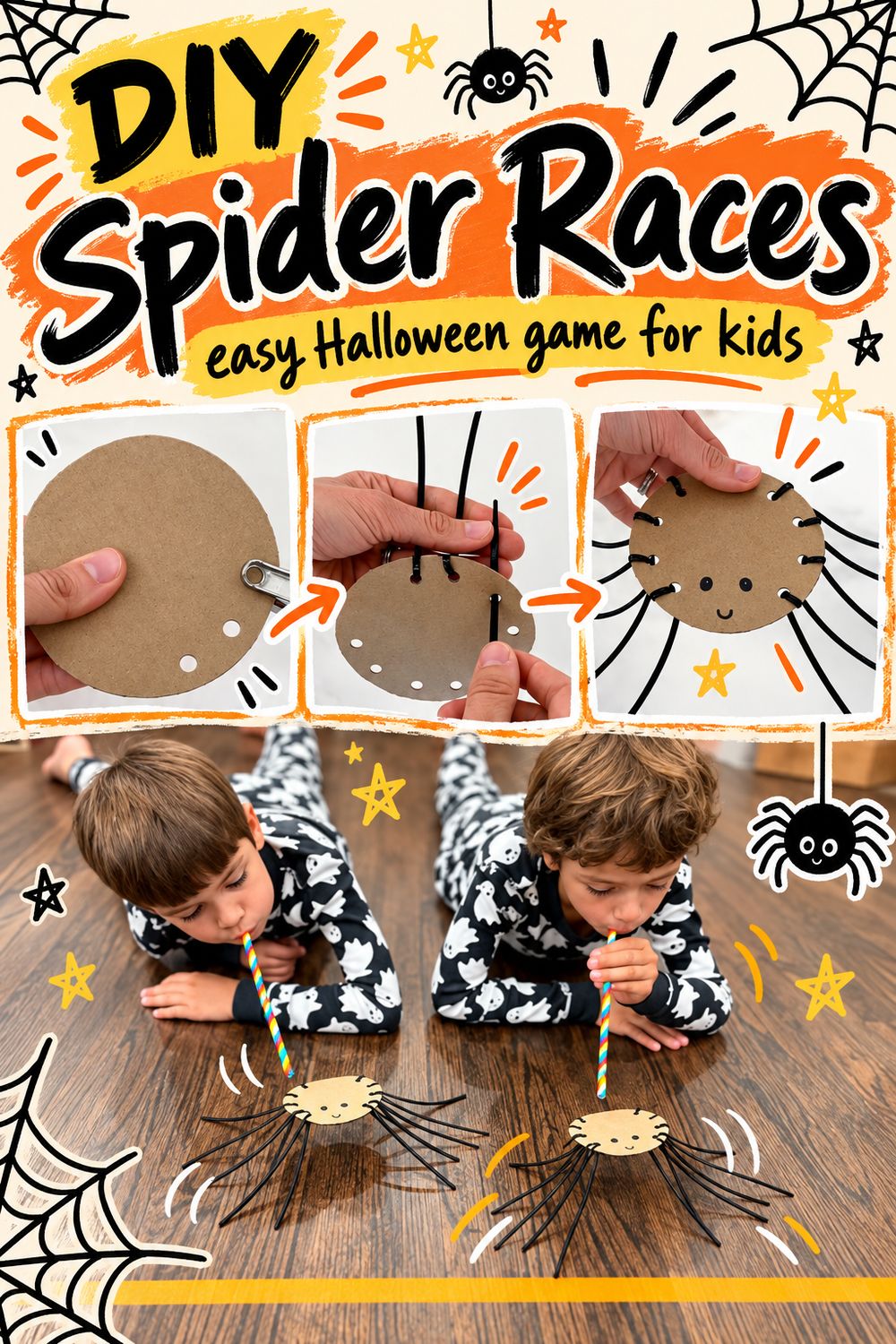 DIY spider races - easy Halloween game for kids